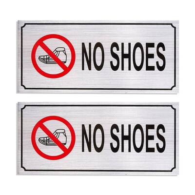 Juvale 2-Pack No Shoes Signs - Remove Shoes Wall Plates, Self-Adhesive Aluminum Sign
