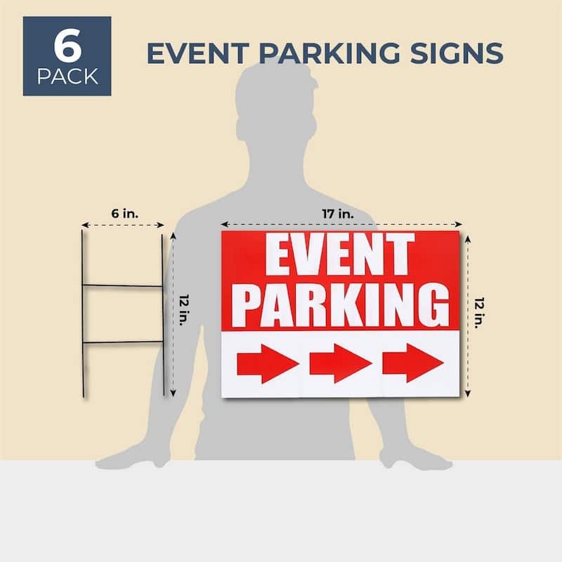 Juvale 6 Pack Corrugated Plastic Parking Signs for Event with Stakes, 3 Designs, 12x17"