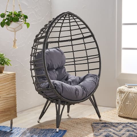 Santino Outdoor Wicker Teardrop Chair with Cushion by Christopher Knight Home