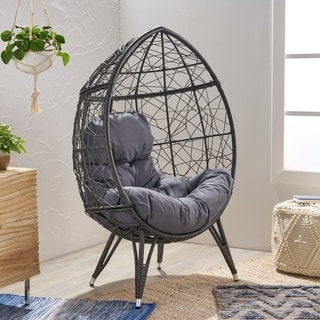Gavilan Indoor Wicker Teardrop Chair with Cushion by Christopher Knight Home