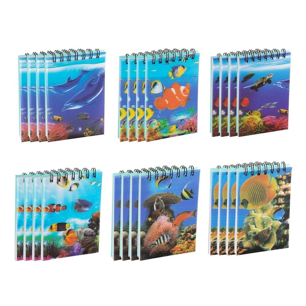 Paper Junkie 24 Spiral Notebook For Note Taking Lined Paper Kids Party Favor, 3D Ocean Cover