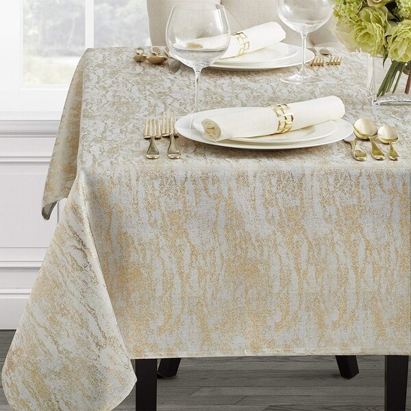 Polyester Metallic Blend Tablecloth 60" x 84" Ivory-Gold