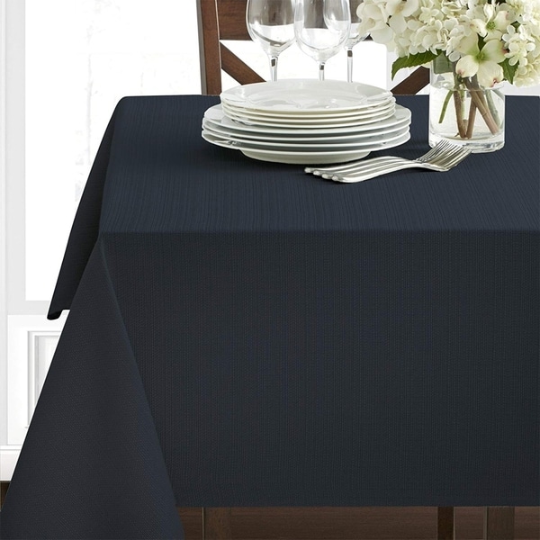 Polyester Damask Woven Textured Fabric Tablecloth 60" x 84" Black
