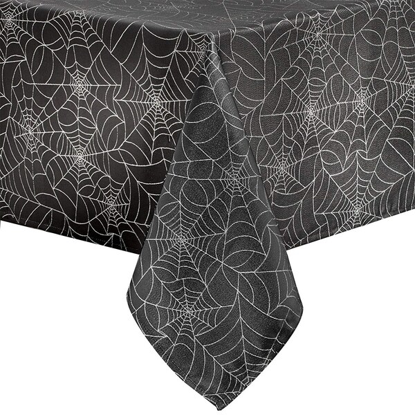 Polyester Halloween Spider Web Metallic Tablecloth 52" x 52"