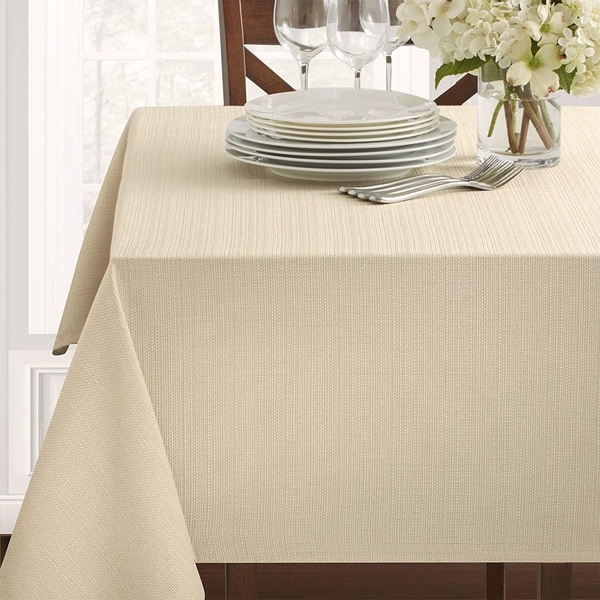 Polyester Damask Woven Textured Fabric Tablecloth 60" x 120" Flax