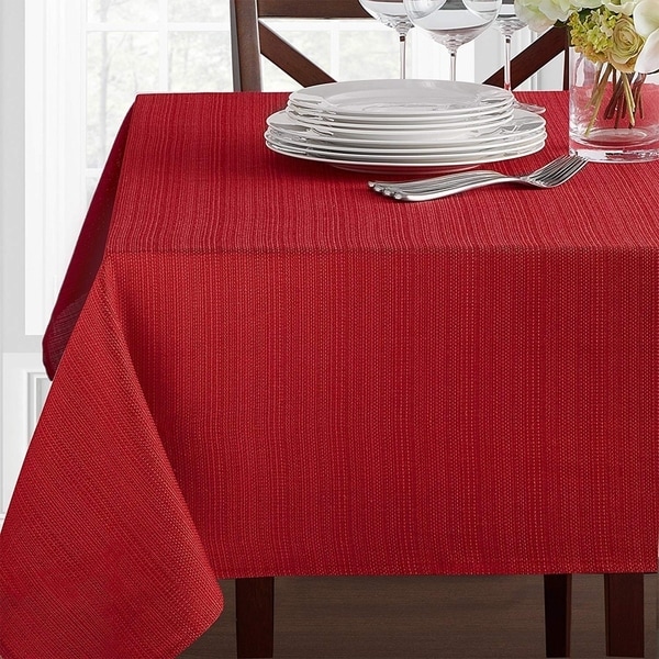 Polyester Damask Woven Textured Fabric Tablecloth 60" x 120" Ruby
