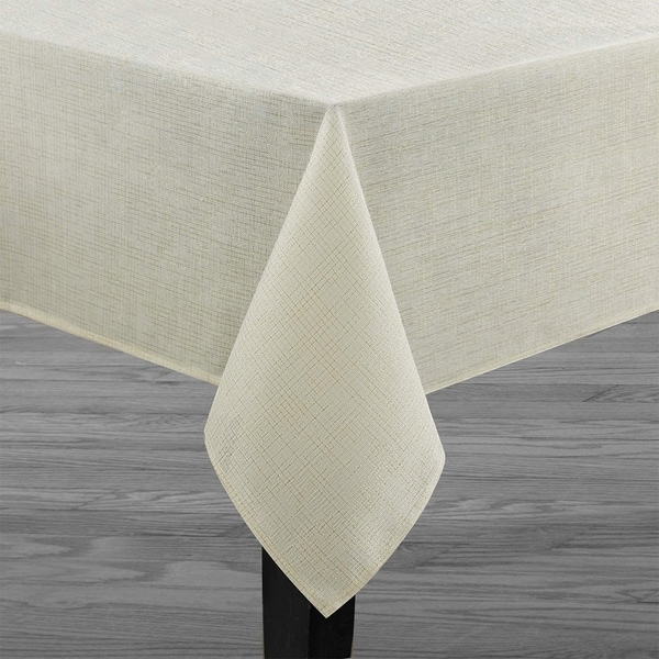 Polyester Metallic Blend Tablecloth 60" x 104" Ivory-Beige