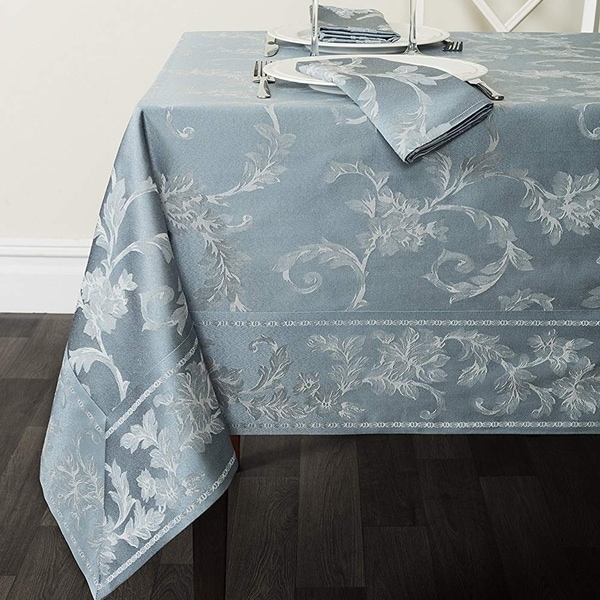 Cotton Rich Heavy Weight Fabric Tablecloth 60" X 84" Silver - Blue