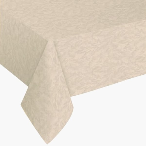 Damask Print Flannel Backed Vinyl Tablecloth 52" X 52" Vanilla