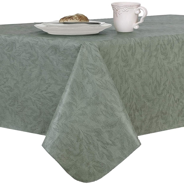 Damask Print Flannel Backed Vinyl Round Tablecloth with Umbrella Hole and Zipper 70" Sage