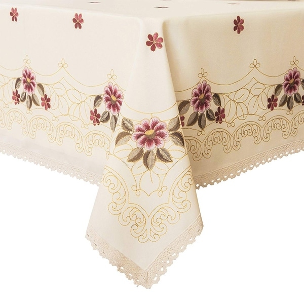 Polyester Dining Room Rectangle Tablecloth 52" X 70" Red Floral