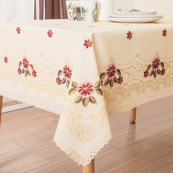 Polyester Dining Room Square Tablecloth 52" x 52" Red Floral