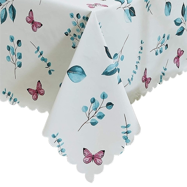 PVC Waterproof Square Table Cloth 54" x 54" White Butterfly