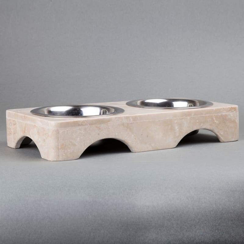 Creative Home Champagne Marble 1 Pint Pet Bowl Set - N/A