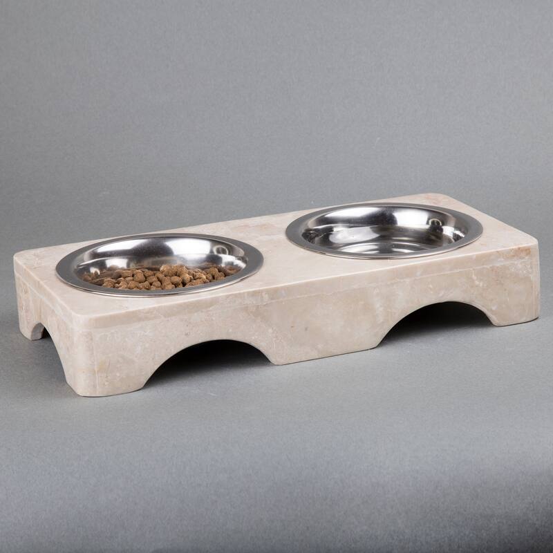 Creative Home Champagne Marble 1 Pint Pet Bowl Set - N/A