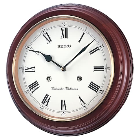 Seiko 12" Round Wood Grain Finish Wall Clock with Dual Quarter Hour Chimes