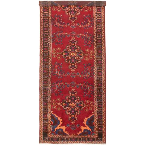 Hand-knotted Authentic Turkish Red Wool Rug - 3'11" x 11'1"