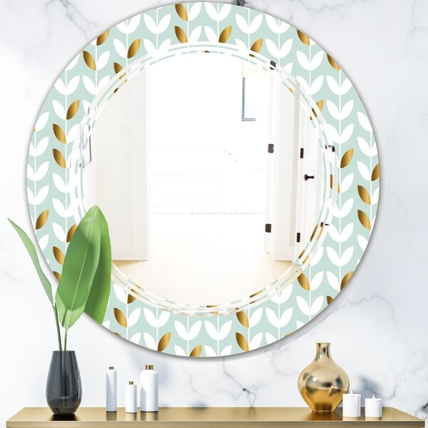 Designart 'Golden Foliage X' Modern Round or Oval Wall Mirror - Triple C
