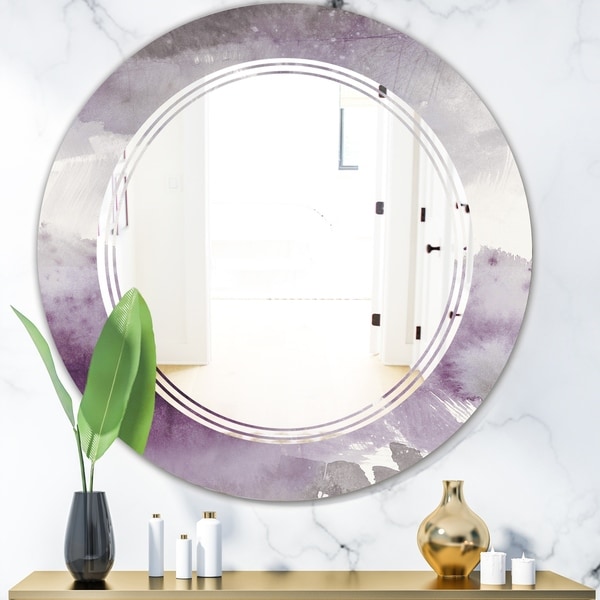 Designart 'Midnight At The Lake II Amethyst and Grey' Modern Round or Oval Wall Mirror - Triple C