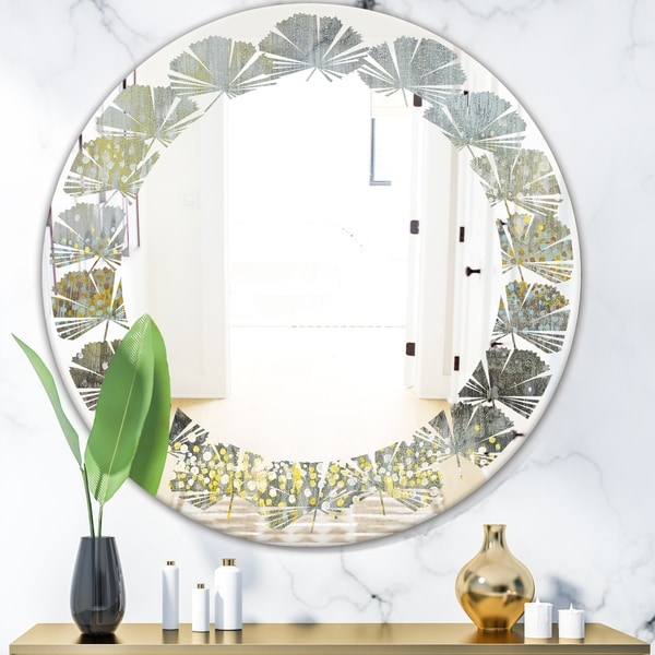 Designart 'Glam Rain Abstract III' Modern Round or Oval Wall Mirror - Leaves - Multi