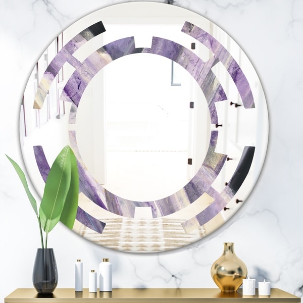 Designart 'Geometric Purple Glacier' Modern Round or Oval Wall Mirror - Space