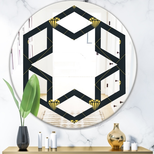 Designart 'Golden Heart Design' Modern Round or Oval Wall Mirror - Hexagon Star