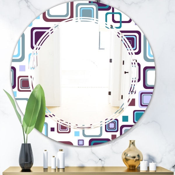Designart 'Retro Square Design I' Modern Round or Oval Wall Mirror - Triple C