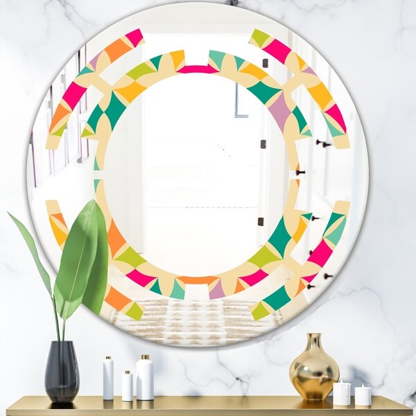 Designart 'Abstract Retro Geometric Pattern III' Modern Round or Oval Wall Mirror - Space - Multi