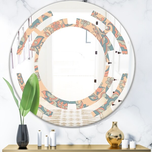 Designart 'Retro Indian Floral Batik II' Modern Round or Oval Wall Mirror - Space