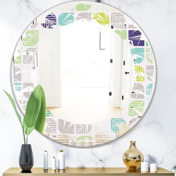 Designart 'geometric pattern with leaves' Modern Round or Oval Wall Mirror - Leaves