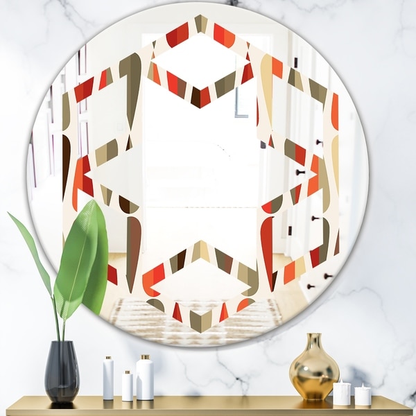 Designart 'Retro Abstract Drops IV' Modern Round or Oval Wall Mirror - Hexagon Star - Multi