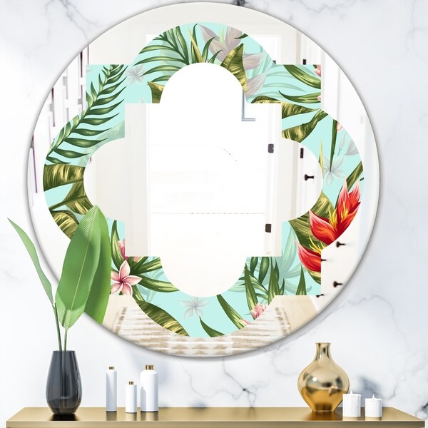 Designart 'Tropical Foliage II' Modern Round or Oval Wall Mirror - Quatrefoil