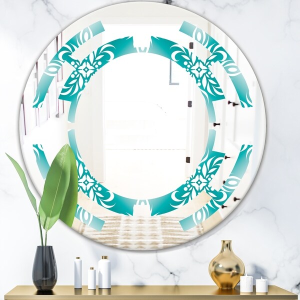 Designart 'Retro Turquoise Pattern' Modern Round or Oval Wall Mirror - Space