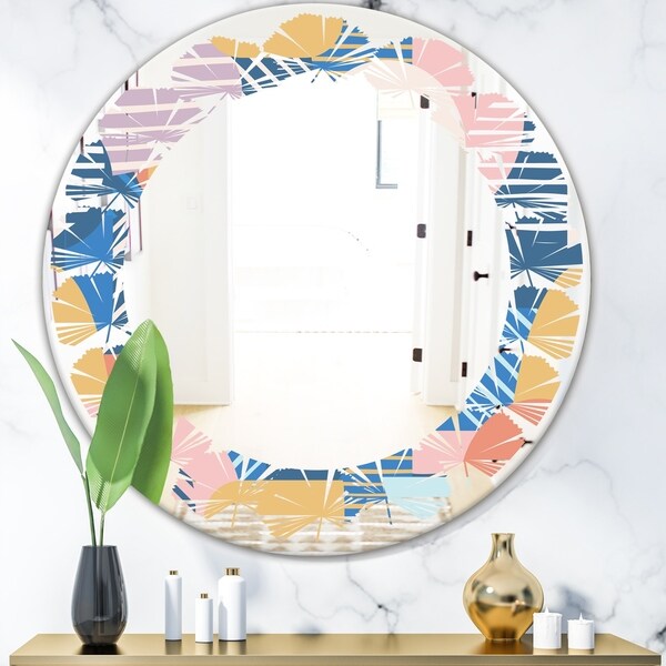 Designart 'Trendy Contemporary Geometry Shapes Pattern' Modern Round or Oval Wall Mirror - Leaves - Multi