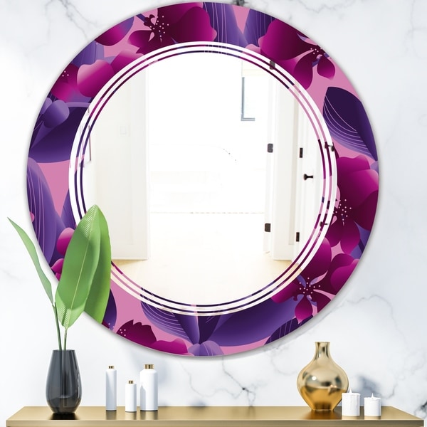 Designart 'Orchid blossom colorful pattern' Modern Round or Oval Wall Mirror - Triple C