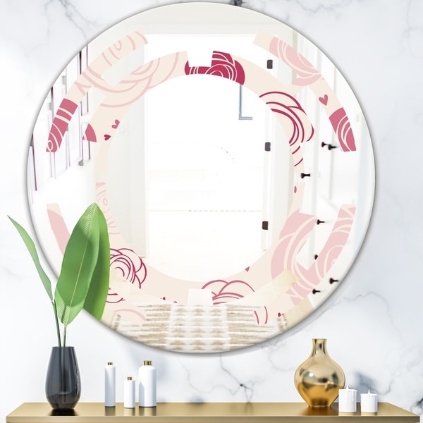 Designart 'roses pattern' Modern Round or Oval Wall Mirror - Space