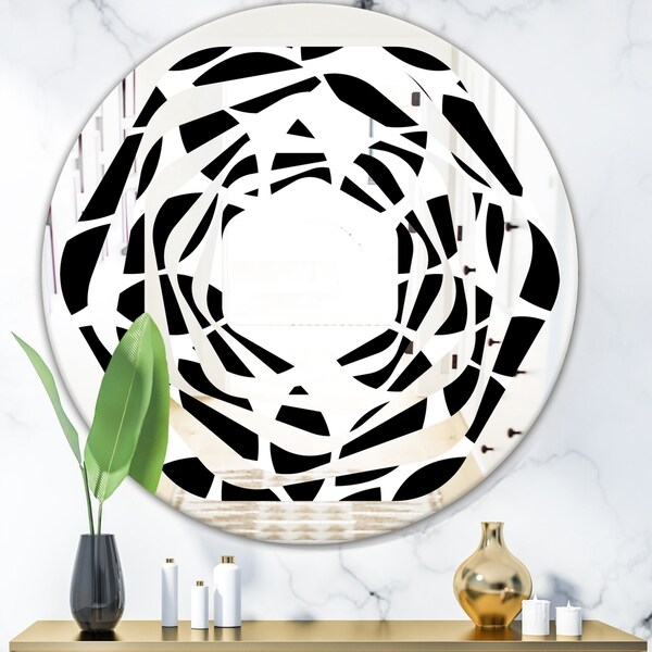 Designart 'Monochrome Geometric Pattern XII' Modern Round or Oval Wall Mirror - Whirl