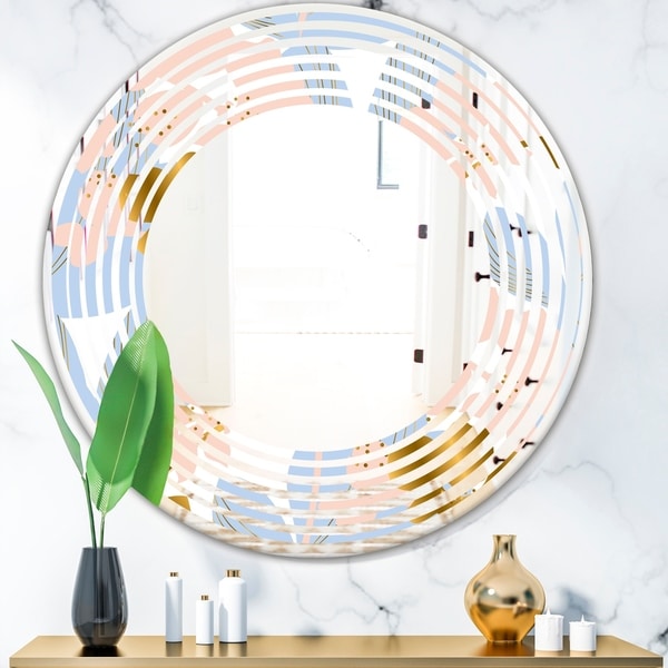 Designart 'Golden Foliage XV' Modern Round or Oval Wall Mirror - Wave