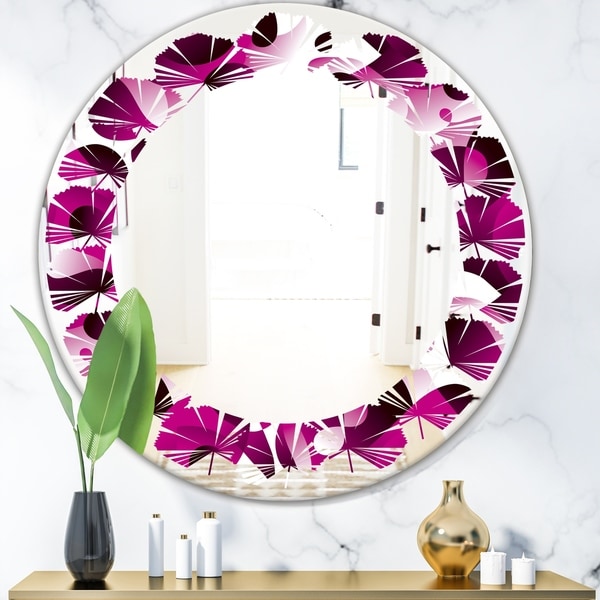 Designart 'Abstract Design Retro Pattern VI' Cottage Round or Oval Wall Mirror - Leaves
