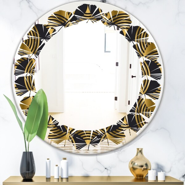 Designart 'Art Deco style modern pattern' Modern Round or Oval Wall Mirror - Leaves