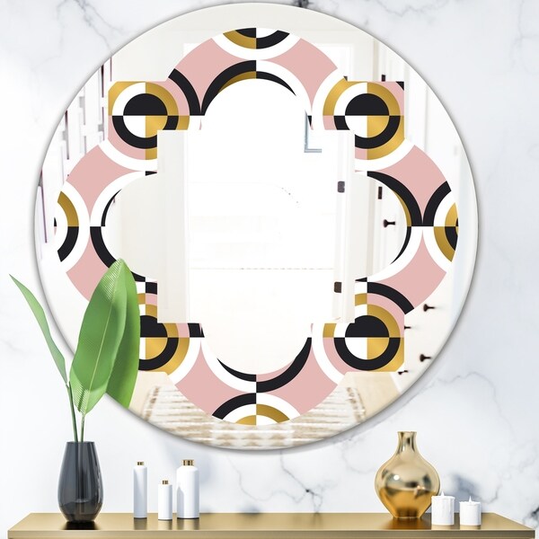 Designart 'Abstract Geometric Circular Retro I' Modern Round or Oval Wall Mirror - Quatrefoil