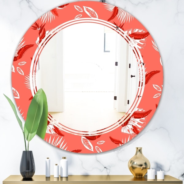 Designart 'Coral Flowers Of Bird Of Paradise' Modern Round or Oval Wall Mirror - Triple C