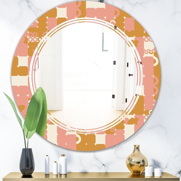 Designart 'Pink Retro Abstract Design' Modern Round or Oval Wall Mirror - Triple C