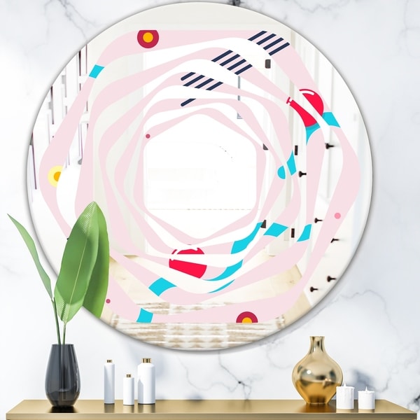 Designart 'Retro Geometrical Abstract Pattern III' Modern Round or Oval Wall Mirror - Whirl