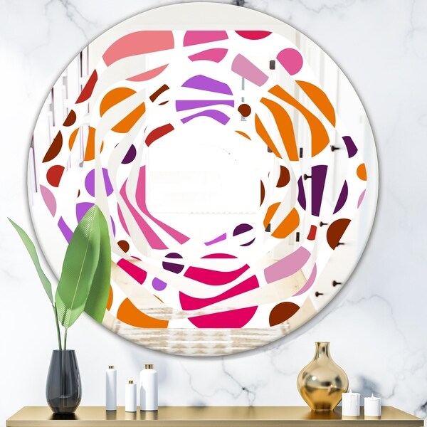 Designart 'Abstract Geometric Circular Retro II' Modern Round or Oval Wall Mirror - Whirl