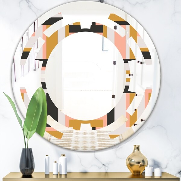 Designart 'Abstract Retro Geometric IX' Modern Round or Oval Wall Mirror - Space - Multi