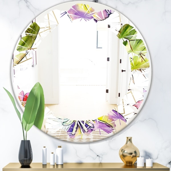Designart 'Green Cactus Pattern' Cottage Round or Oval Wall Mirror - Leaves