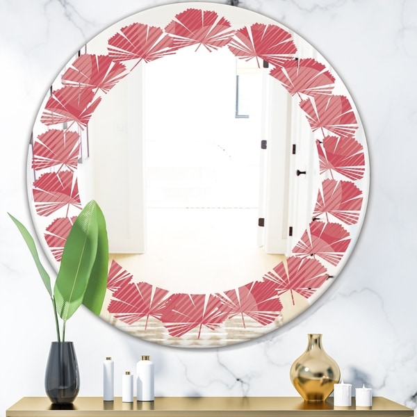 Designart 'Coral Round Geometrical' Modern Round or Oval Wall Mirror - Leaves
