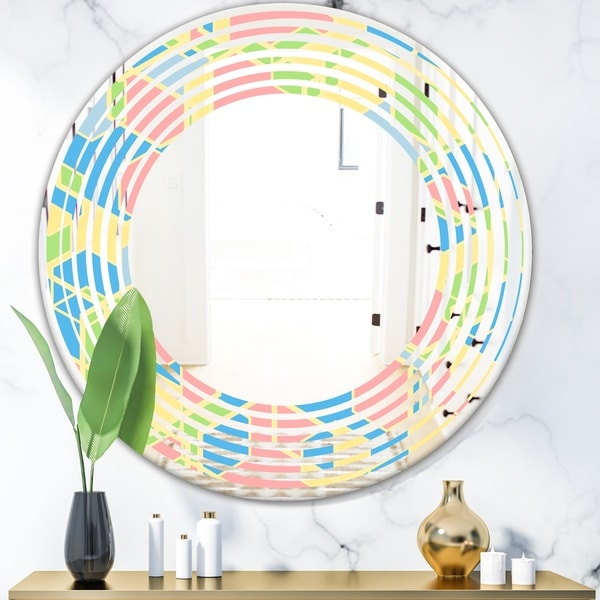 Designart 'Geometrical Pastel Abstract II' Modern Round or Oval Wall Mirror - Wave