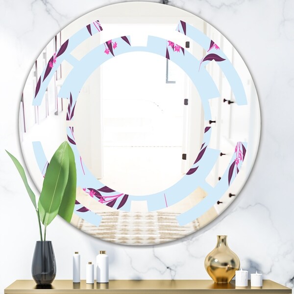 Designart 'Bright Eucalyptus Floral Pattern I' Cottage Round or Oval Wall Mirror - Space